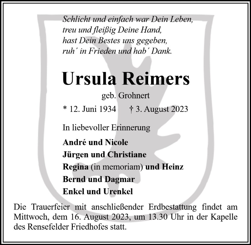Erinnerungsbild für Ursula Reimers
